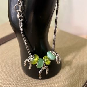 Lucky 🍀 Charm Handmade Silver Tone and Green Bracelet